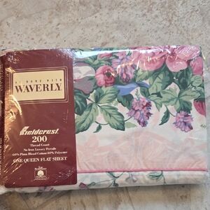 Waverly Pink and Green Floral Queen Flat Sheet